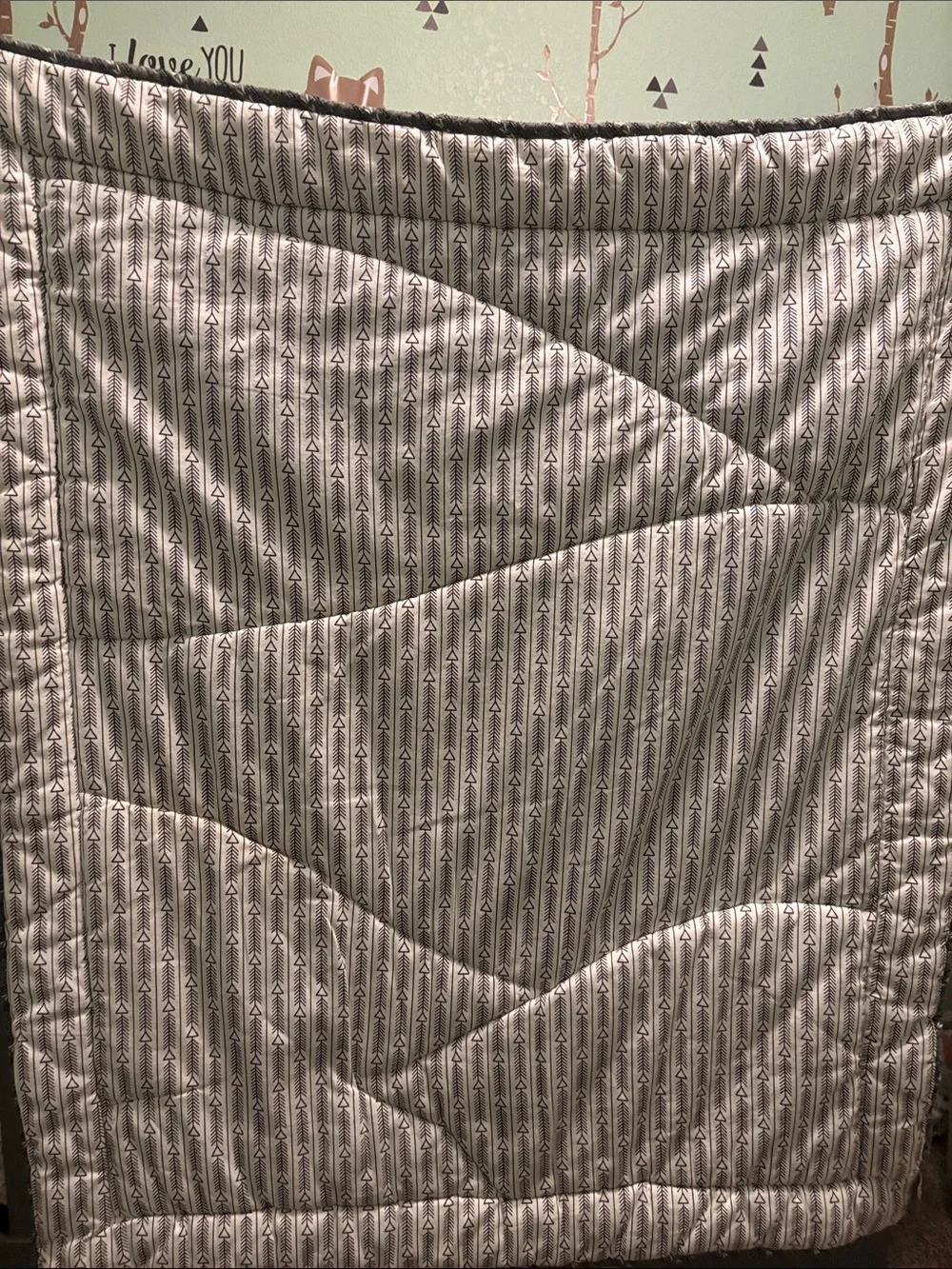 Plush Forest Animal Baby Crib Quilt Blanket - Gray & Cream and Mobile